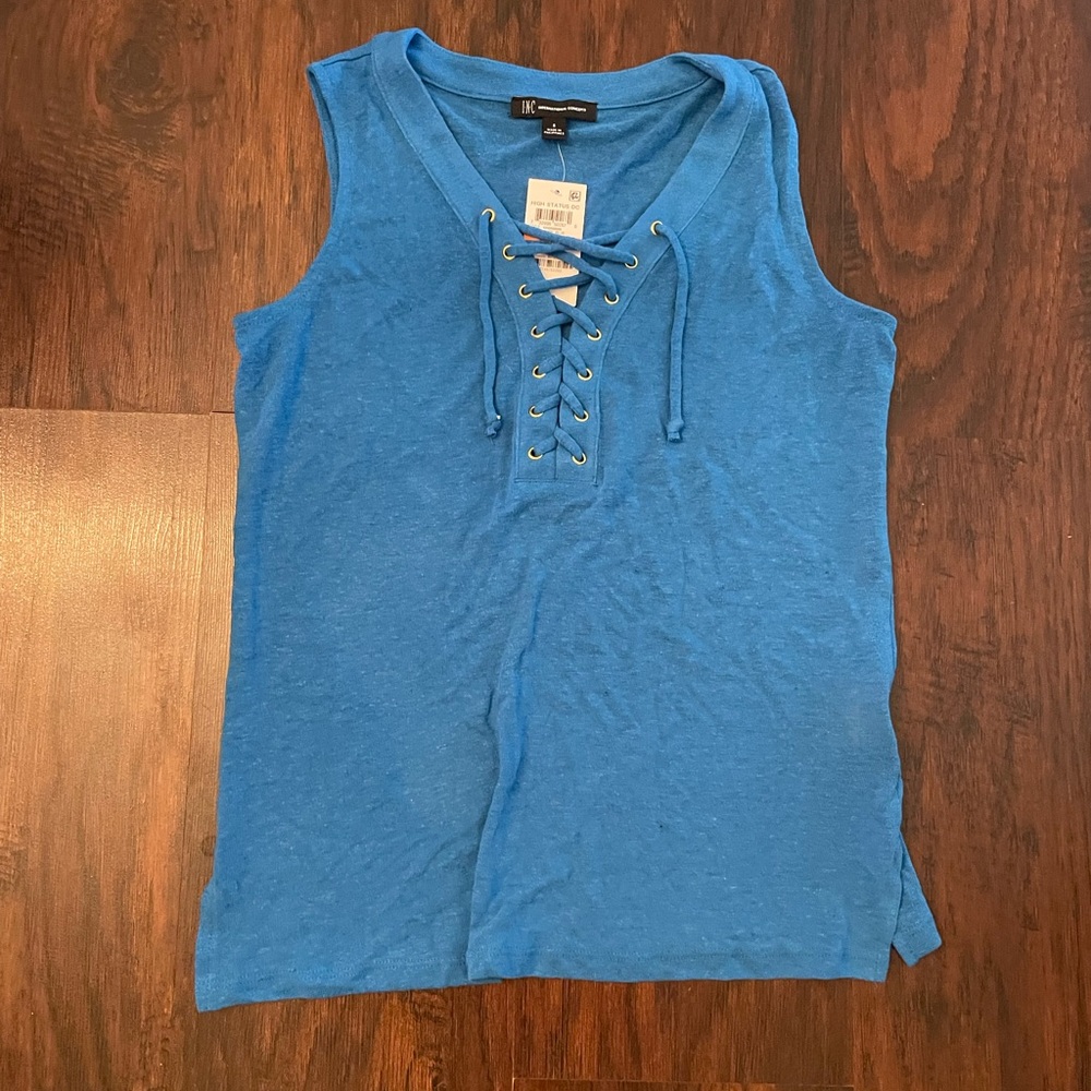 INC Blue Sleeveless Tie Front Tank Top